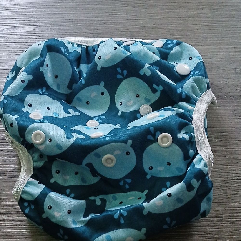 AlvaβBaby Blue Whale Print Infant Cloth Diaper Cover One Size see pics NWOT